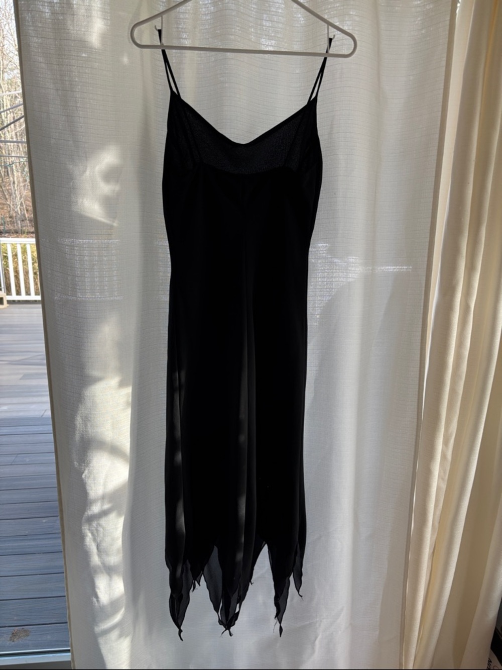 Black Spaghetti Strap Slip Dress with Jagged Hem - Picture 2 of 3
